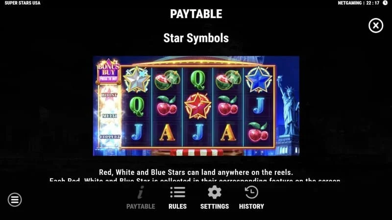 Super Stars USA - simboluri stele în Hold & Win